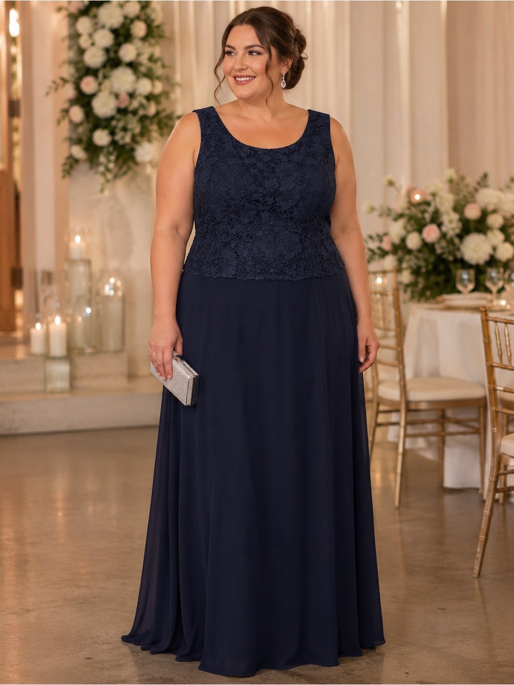 Plus Size Navy Lace Bodice Evening Dress - 22W - NWT